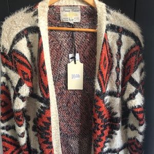 Tribal print fuzzy cardigan